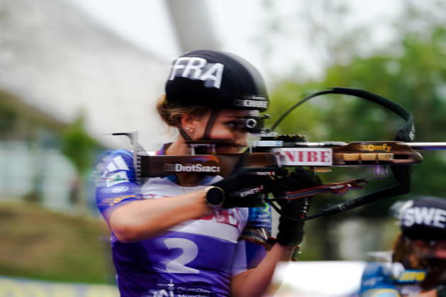October 17, 2026, GER, Biathlon, Women, IBU Biathlon Loop One Festival 2026, 2026–2027 Season, Women’s Super Sprint Final: Oceane Michelon (FRA), 2 in the standing shooting stage, Munich Olympic Park, Bavaria, Germany Copyright: xNordphoto Vux
