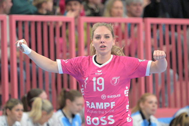 Johanna Farkas of TusSies Metzingen, 19, celebrates after scoring a goal in the TusSies Metzingen vs. Sport Union Neckarsulm game, handball, Alsco HBF, Matchday 6, 2026–2027 season, October 17, 2026: TusSies Metzingen vs. Sport Union Neckarsulm, Handball, Alsco HBF, Matchday 6, 2026–2027 season, October 17, 2026, Tübingen Copyright: xEibner-Pressefotox EP_TBR
