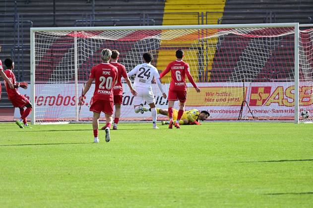 October 17, 2026 xkhx Kassel, Auestadion, Regionalliga Südwest, 2026–2027 season, KSV Hessen Kassel vs. VFR Mannheim, Goal to make it 1–0 by Lukas Peter Rupp, VFR