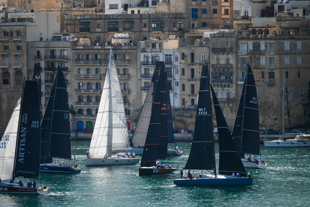 (261018) -- VALLETTA, Oct. 18, 2026 -- Yachts are seen sailing from the Grand Harbour of Malta, port of Valletta, during the 47th Rolex Middle Sea Race in Valletta, Malta, on Oct. 17, 2026. (Photo by Xinhua) (SP)MALTA-VALLETTA-SAILING-ROLEX MIDDLE SEA RACE JonathanxBorg 