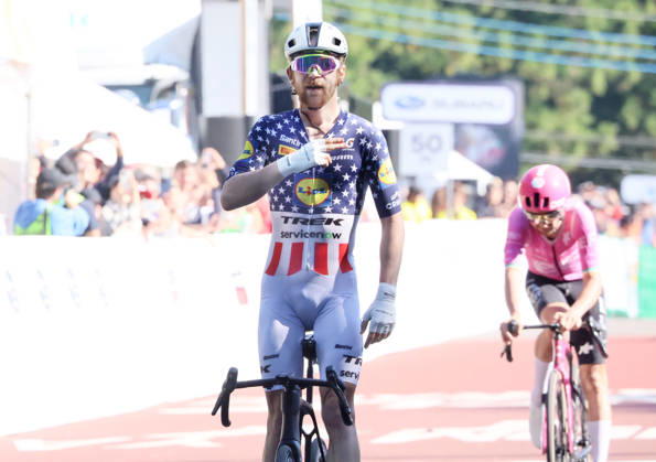 October 18, 2026, Utsunomiya, Japan - American cyclist Quinn Simmons (L) of Lidl-Trek crosses the finish line of the Utsunomiya Japan Cup Cycle Road Race while Irish Ben Healey (R) of EF Education - Easy Post follows him in Utsunomiya, 100km north of Tokyo on Sunday, October 18, 2026. Quin Simmons won the 144km race and Healey finished the runner-up. (photo by Yoshio Tsunoda AFLO) Noxthirdxpartyxsales  0869825631st YoshioxTsunodax