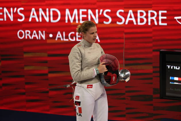FIE Fencing World Cup in Algeria ORAN, ALGERIA - OCTOBER 18: French fencer Toscane Tori holds her mask and sabre following the women s individual sabre final at the FIE Fencing World Cup at the Miloud Hadefi Olympic Complex in Oran, Algeria, on October 18, 2026. Tori defeats Bulgaria s Yoana Ilieva 15-12 to claim her first career World Cup title. Farouk Batiche Anadolu Oran Algeria. Editorial use only. Please get in touch for any other usage.  Copyright: x2026xAnadoluxFaroukxBatichex