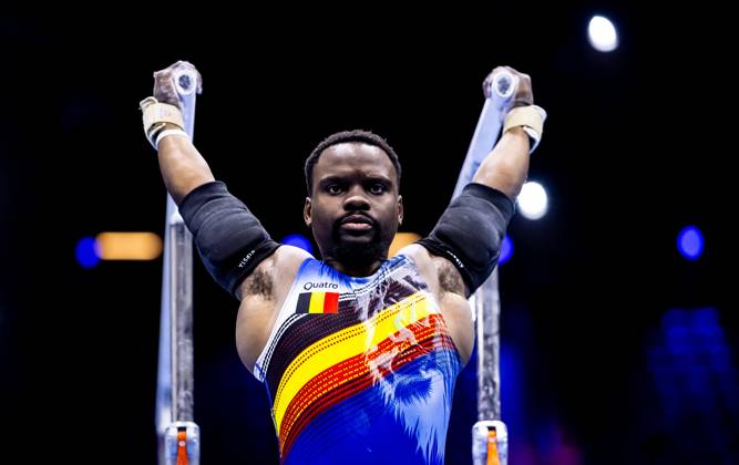 ROTTERDAM - Noah Kuavita (BEL) in action during the qualifications at the World Gymnastics Championships in Rotterdam Ahoy. IRIS VAN DEN BROEK ANP xVIxANPxSportx xxANPxIVx 572822459 originalFilename: 572822459.jpg