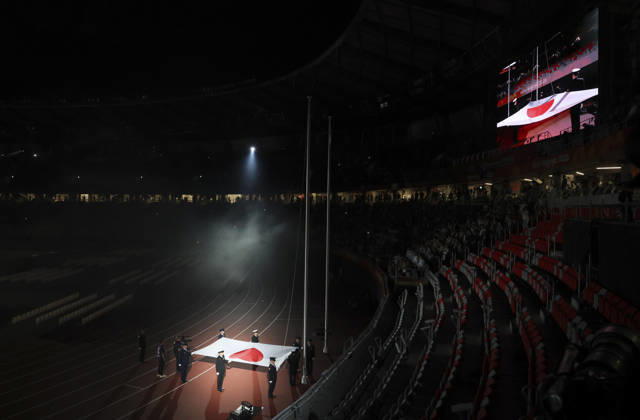 (261018) -- NAGOYA, Oct. 18, 2026 -- The Japanese national flag is carried during the opening ceremony of the Aichi-Nagoya Asian Para Games in Nagoya, Japan, Oct. 18, 2026. ) (SP)JAPAN-NAGOYA-ASIAN PARA GAMES-OPENING CEREMONY YaoxQilin 