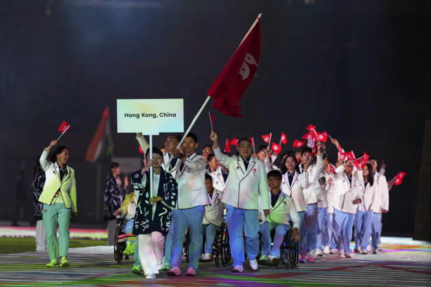(261018) -- NAGOYA, Oct. 18, 2026 -- The delegation of China s Hong Kong parades into the stadium during the opening ceremony of the Aichi-Nagoya Asian Para Games in Nagoya, Japan, Oct. 18, 2026. ) (SP)JAPAN-NAGOYA-ASIAN PARA GAMES-OPENING CEREMONY YaoxQilin 