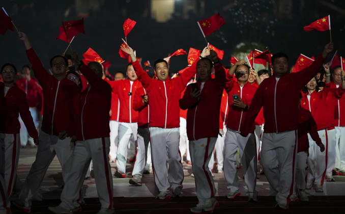 (261018) -- NAGOYA, Oct. 18, 2026 -- The delegation of China parades into the stadium during the opening ceremony of the Aichi-Nagoya Asian Para Games in Nagoya, Japan, Oct. 18, 2026. ) (SP)JAPAN-NAGOYA-ASIAN PARA GAMES-OPENING CEREMONY JiaxHaocheng 