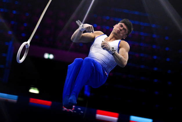 Netherlands Artistic Gymnastics World Championships Qualifiers 9267137 18.10.2026 Italy s Yumin Abbadini competes on the rings during the men s qualification of the 2026 World Artistic Gymnastics Championships in Rotterdam, the Netherlands. Alexey Filippov Sputnik Rotterdam Netherlands  Copyright: xAlexeyxFilippovx