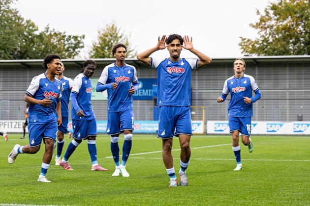 Germany: TSG Hoffenheim II vs. SC Verl, 3. Liga, 2026–27 season, Dietmar Hopp Stadium, Sinsheim. Yasin Zor of TSG Hoffenheim II (No. 10) celebrates with his teammates after scoring the 1–0 goal at the Dietmar Hopp Stadium in Sinsheim, Baden-Württemberg, Germany. Copyright: xBenedictxChristx