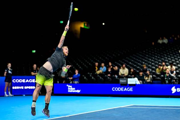 Remy Bertola of Switzerland is pictured in action during the European Open ATP, Tennis Herren tennis tournament in Brussels, on Saturday 18 October. This year s edition of the tournament is taking place from 17 to 25 October DAVIDxPINTENS  x190193113x