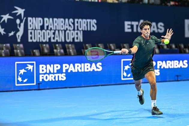 Federico Cina of Italy is pictured in action during the European Open ATP, Tennis Herren tennis tournament in Brussels, on Saturday 18 October. This year s edition of the tournament is taking place from 17 to 25 October DAVIDxPINTENS  x190193203x