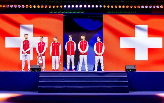 ROTTERDAM - The Swiss gymnasts in action during the qualifications at the World Gymnastics Championships in Rotterdam Ahoy. IRIS VAN DEN BROEK ANP xVIxANPxSportx xxANPxIVx 572831833 originalFilename: 572831833.jpg