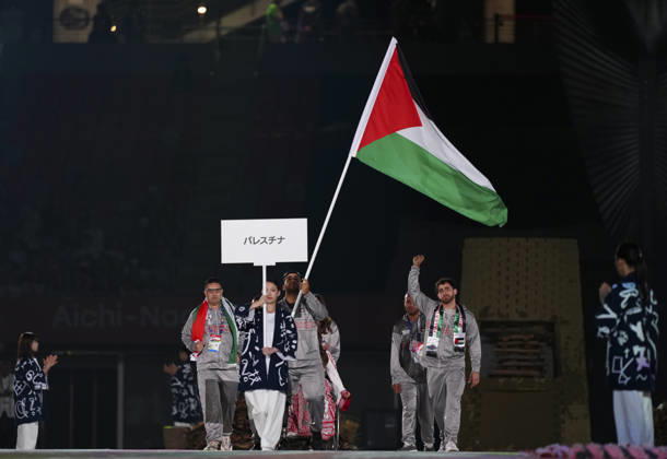 (261018) -- NAGOYA, Oct. 18, 2026 -- The delegation of Palestine parades into the stadium during the opening ceremony of the Aichi-Nagoya Asian Para Games in Nagoya, Japan, Oct. 18, 2026. ) (SP)JAPAN-NAGOYA-ASIAN PARA GAMES-OPENING CEREMONY JiaxHaocheng 
