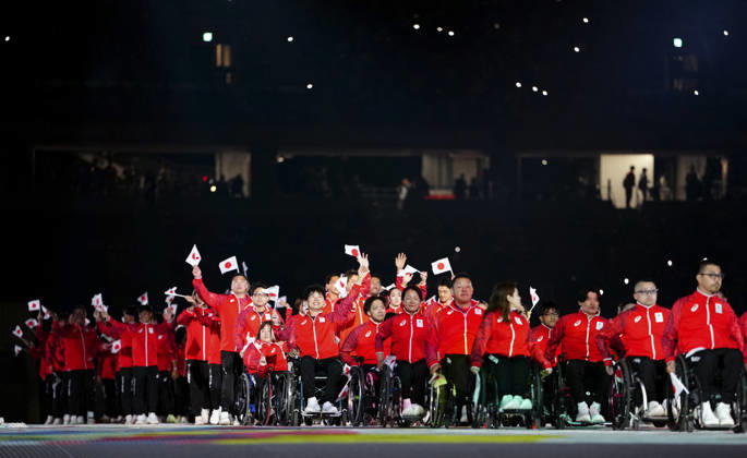 (261018) -- NAGOYA, Oct. 18, 2026 -- The delegation of Japan parades into the stadium during the opening ceremony of the Aichi-Nagoya Asian Para Games in Nagoya, Japan, Oct. 18, 2026. ) (SP)JAPAN-NAGOYA-ASIAN PARA GAMES-OPENING CEREMONY JiaxHaocheng 
