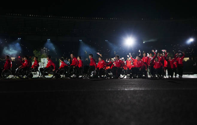 (261018) -- NAGOYA, Oct. 18, 2026 -- The delegation of Japan parades into the stadium during the opening ceremony of the Aichi-Nagoya Asian Para Games in Nagoya, Japan, Oct. 18, 2026. ) (SP)JAPAN-NAGOYA-ASIAN PARA GAMES-OPENING CEREMONY JiaxHaocheng 