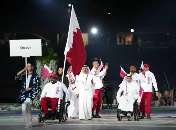 (261018) -- NAGOYA, Oct. 18, 2026 -- The delegation of Qatar parades into the stadium during the opening ceremony of the Aichi-Nagoya Asian Para Games in Nagoya, Japan, Oct. 18, 2026. ) (SP)JAPAN-NAGOYA-ASIAN PARA GAMES-OPENING CEREMONY JiaxHaocheng 
