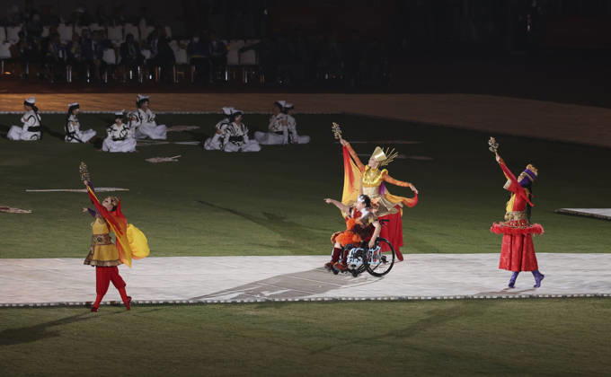(261018) -- NAGOYA, Oct. 18, 2026 -- Artists perform during the opening ceremony of the Aichi-Nagoya Asian Para Games in Nagoya, Japan, Oct. 18, 2026. ) (SP)JAPAN-NAGOYA-ASIAN PARA GAMES-OPENING CEREMONY YaoxQilin 