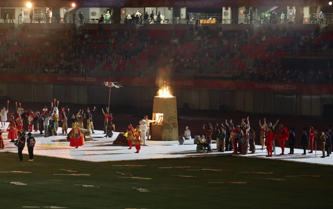 (261018) -- NAGOYA, Oct. 18, 2026 -- The cauldron is lit during the opening ceremony of the Aichi-Nagoya Asian Para Games in Nagoya, Japan, Oct. 18, 2026. ) (SP)JAPAN-NAGOYA-ASIAN PARA GAMES-OPENING CEREMONY YaoxQilin 