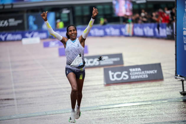 RECORD DATE NOT STATED 18th October 2026; Amsterdam, Netherlands; TCS Amsterdam Marathon; Aynalem Desta of Ethiopia finishes 2nd AnthonyxBenoit