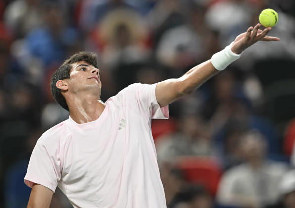 (261018) -- SHANGHAI, Oct. 18, 2026 -- Rafael Jodar of Spain serves during the men s singles final match against Alejandro Davidovich Fokina of Spain at the 2026 ATP, Tennis Herren tour Shanghai Masters tennis tournament in Shanghai, China, Oct. 18, 2026. ) (SP)CHINA-SHANGHAI-TENNIS-SHANGHAI MASTERS-MEN S SINGLES (CN) ChenxHaoming 