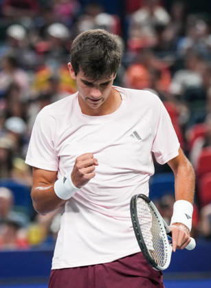 (261018) -- SHANGHAI, Oct. 18, 2026 -- Rafael Jodar of Spain celebrates scoring during the men s singles final match against Alejandro Davidovich Fokina of Spain at the 2026 ATP, Tennis Herren tour Shanghai Masters tennis tournament in Shanghai, China, Oct. 18, 2026. ) (SP)CHINA-SHANGHAI-TENNIS-SHANGHAI MASTERS-MEN S SINGLES (CN) DingxTing 