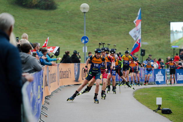 October 18, 2026, GER, Biathlon, Women, IBU Biathlon Loop One Festival 2026, 2026–2027 Season, Women’s Super Sprint Qualification, Heat 1, 4: Elvira Oeberg (SWE), 16; Ukaleq A. Slettemark (GRL), 12, in the lead at Munich Olympic Park, Bavaria, Germany Copyright: xNordphoto Vux