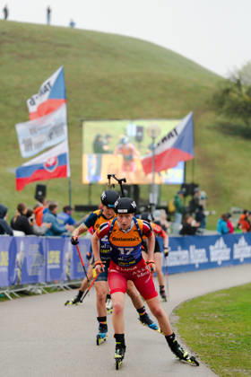 October 18, 2026, GER, Biathlon, Women, IBU Biathlon Loop One Festival 2026, 2026–2027 Season, Women’s Super Sprint Qualification Heat 1: Maren Kirkeeide (NOR), 17, and Lucie Charvatova (CZE), 20, in the lead at the Olympic Park in Munich, Bavaria, Germany Copyright: xNordphoto Vux