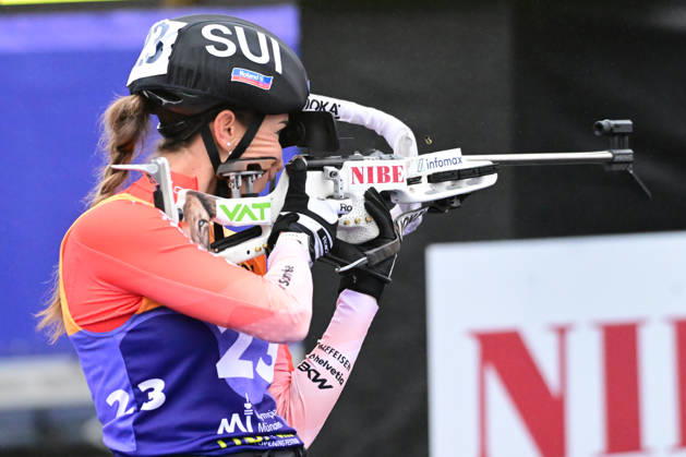 BIATHLON: Aita Gaspari (SUI) during the women’s and men’s Super Sprint qualifiers at the Loop One Biathlon Opening Festival in Munich’s Olympic Park on October 18, 2026, Germany, Bavaria, Munich, Hans-Jochen-Vogel-Platz, Olympic Park, Bavaria, Germany
