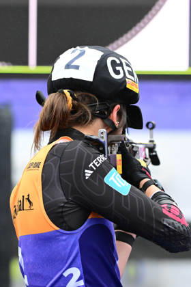 BIATHLON: Vanessa Voigt (GER) at the Women s and Men s Super Sprint Qualifier during the Loop One Biathlon Opening Festival at the Olympic Park in Munich on October 18, 2026, Germany, Bavaria, Munich, Hans-Jochen-Vogel-Platz, Olympic Park, Bavaria, Germany
