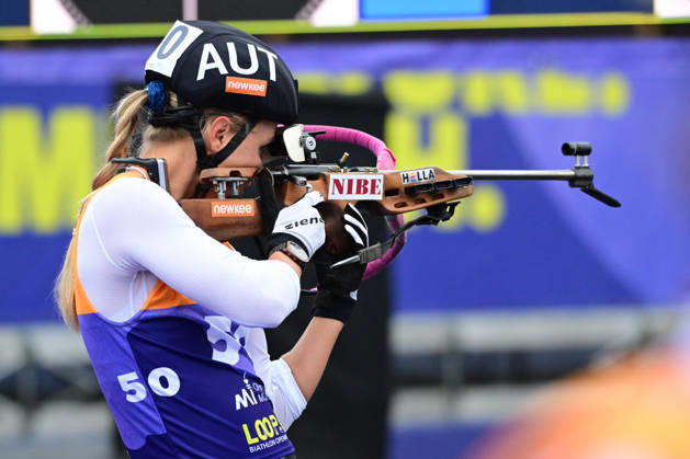 BIATHLON: Anna Gandler (AUT) during the women s and men s Super Sprint qualification round at the Loop One Biathlon Opening Festival in Munich s Olympic Park on October 18, 2026, Germany, Bavaria, Munich, Hans-Jochen-Vogel-Platz, Olympic Park, Bavaria, Germany