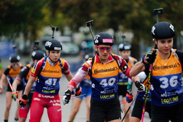 October 18, 2026, GER, Biathlon, Women, IBU Biathlon Loop One Festival 2026, 2026–2027 Season, Women’s Super Sprint Qualification Heat 1–4: Kamila Zuk POL, 36, Dunja Zdouc AUT, 40, Gro Randby NOR, 41 in the chasing group Munich Olympic Park Bavaria Germany Copyright: xNordphoto Vux