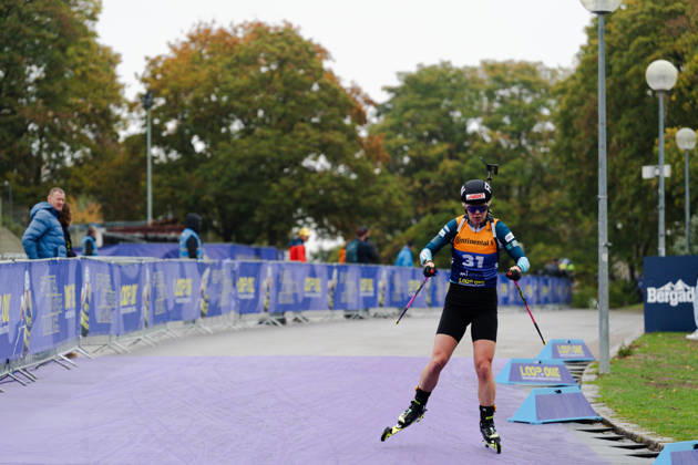 October 18, 2026, GER, Biathlon, Women, IBU Biathlon Loop One Festival 2026, 2026–2027 Season, Women’s Super Sprint Qualification, Heat 1–4: Suvi Minkkinen (FIN), 31st in the turn, Munich Olympic Park, Bavaria, Germany Copyright: xNordphoto Vux