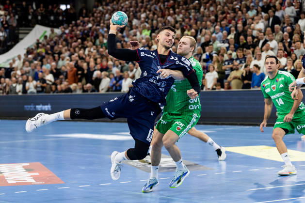 Opel HBL SG Flensburg Handewitt vs. Füchse Berlin, October 18, 2026, Marko Grgic No. 17, SG Flensburg Handewitt vs. Matthes Langhoff No. 25, Füchse Berlin Opel HBL SG Flensburg Handewitt vs. Füchse Berlin, GGW Arena on October 18, 2026 Copyright: xBEAUTIFULxSPORTS MarioxM.xKobergx
