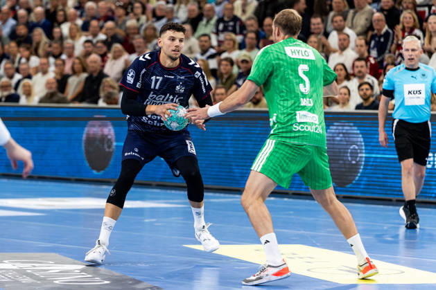 Opel HBL SG Flensburg Handewitt vs. Füchse Berlin, October 18, 2026, Marko Grgic No. 17, SG Flensburg Handewitt vs. Max Darj No. 05, Füchse Berlin Opel HBL SG Flensburg Handewitt vs. Füchse Berlin, GGW Arena on October 18, 2026 Copyright: xBEAUTIFULxSPORTS MarioxM.xKobergx
