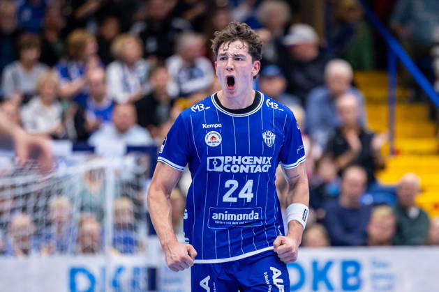 Joel Willecke of TBV Lemgo Lippe, 24, celebrates after scoring a goal. GER, TBV Lemgo Lippe vs. Frisch Auf Göppingen, Handball, 1st Bundesliga, Matchday 9, 2026–2027 season, October 18, 2026 GER, TBV Lemgo Lippe vs. Frisch Auf Göppingen, Handball, 1st Bundesliga, Matchday 9, 2026–2027 season, October 18, 2026 Lemgo Copyright: xEibner-Pressefoto JanxRollingerx EP_JSK
