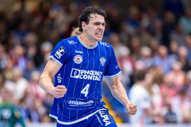 Samuel Zehnder of TBV Lemgo Lippe, 04, celebrates after scoring a goal. GER, TBV Lemgo Lippe vs. Frisch Auf Göppingen, Handball, 1st Bundesliga, Matchday 9, 2026–2027 season, October 18, 2026 GER, TBV Lemgo Lippe vs. Frisch Auf Göppingen, Handball, 1st Bundesliga, Matchday 9, 2026–2027 season, October 18, 2026 Lemgo Copyright: xEibner-Pressefoto JanxRollingerx EP_JSK