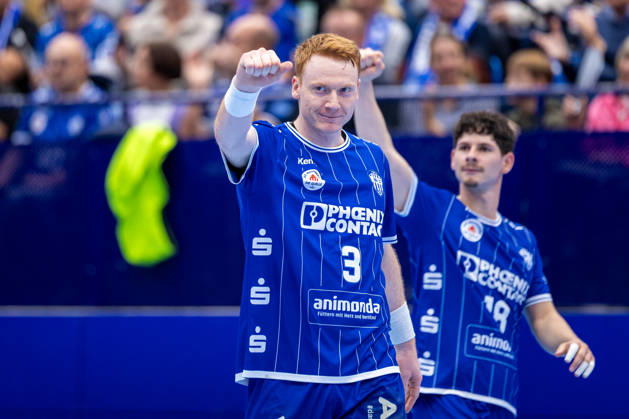 Nicolai Theilinger, TBV Lemgo Lippe, 03 celebrates GER, TBV Lemgo Lippe vs. Frisch Auf Göppingen, Handball, 1st Bundesliga, Matchday 9, 2026–2027 season, October 18, 2026 GER, TBV Lemgo Lippe vs. Frisch Auf Göppingen, Handball, 1st Bundesliga, Matchday 9, 2026–2027 season, October 18, 2026 Lemgo Copyright: xEibner-Pressefoto JanxRollingerx EP_JSK