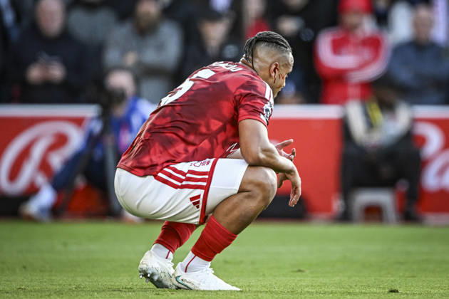 18th October 2026; The City Ground, Nottingham, Nottinghamshire, England; Premier League Football, Nottingham Forest versus Arsenal; Murillo of Nottingham Forest is bleeding from his ear following a clash in the air GodfreyxPitt