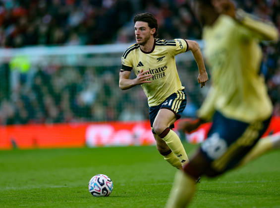 Nottingham Forest v Arsenal Premier League Declan Rice of Arsenal runs with the ball during the Premier League match at the City Ground, Nottingham 18 10 2026 UK Newspapers OUT Copyright: xAndyxSumnerx FIL-24081-0048