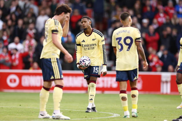 Nottingham Forest gegen Arsenal, 18. Oktober 2026, Nottingham, Premier League, Fußball, Nottingham Forest gegen Arsenal, Ezri Konsa von Arsenal wirkt niedergeschlagen, Foto: Jacques Feeney, Abseits, Nottingham, Großbritannien  Copyright: xJacquesxFeeneyx xOffsidexOffside