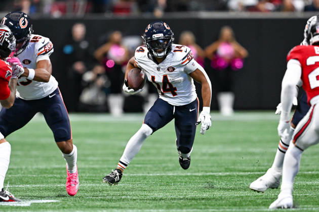 ATLANTA, GA - OCTOBER 18: Chicago wide receiver Kalif Raymond (14) runs with the ball during the NFL, American Football Herren, USA game between the Chicago Bears and the Atlanta Falcons on October 18th, 2026 at Mercedes-Benz Stadium in Atlanta, GA. (Photo by Rich von Biberstein Icon Sportswire) NFL: OCT 18 Bears at Falcons EDITORIAL USE ONLY Icon261018015