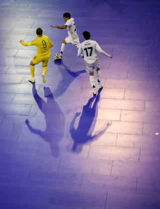 Feature, Battle for the Ball, L-R: Justinas Zagurskas (LIT), Matias Block (GER), Kim Herterich GER, Action, Tackle, Futsal World Cup Qualifier: Germany vs. Lithuania 4–2, on October 18, 2026, in Mülheim an der Ruhr, Germany, at the Westenergie Sporthalle