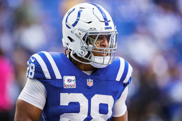 Oct 18, 2026; Indianapolis, IN, USA; Indianapolis Colts running back Jonathan Taylor (28) during NFL, American Football Herren, USA game action against the Tennessee Titans at Lucas Oil Stadium. Mandatory Credit: -Cal Media NFL 2026: Titans Vs Colts OCT 18  - ZUMAc04_ 20261018_zma_c04_017 Copyright: xJohnxMersitsx