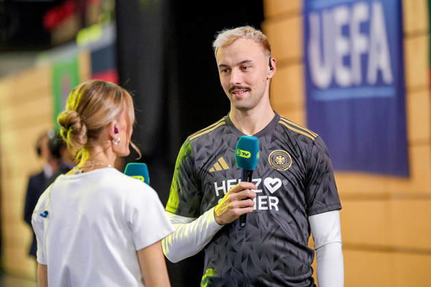 October 18, 2026, xsefx, Futsal, World Cup Qualifiers, Germany vs. Lithuania, Westenergie Sports Hall, Mülheim an der Ruhr, 2026–2027 season. Interview with Christopher Wittig (Germany 02) before the match in Mülheim. DFB regulations prohibit any use of photographs as image sequences and or quasi-video. North Rhine-Westphalia, Germany