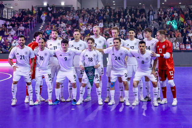 October 18, 2026, xsefx, Futsal, World Cup Qualifiers, Germany vs. Lithuania, Westenergie Sports Hall, Mülheim an der Ruhr, 2026–2027 Season. The German team group photo. DFB regulations prohibit any use of photographs as image sequences and or quasi-video. North Rhine-Westphalia, Germany