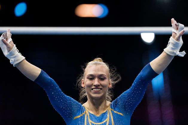 October 19, 2026: Alva Eriksson of Sweden competes in the women’s uneven bars qualifying round on day three of the 2026 Artistic Gymnastics World Championships on October 19, 2026 in Rotterdam. Photo by Joel Marklund, BILDBYRÅN, code JM JM0860 bbeng artistic gymnastics artistic gymnastics gymnastics world championships women s artistic gymnastics artistic gymnastics gymnastics world championships women s Sweden celebration Sweden  Copyright: JOELxMARKLUND BB261019JM007