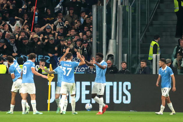 2026-10-18 Juventus FC v SS Lazio - Serie A 2026 27 TURIN, ITALY - OCTOBER 18: Andrea Pinamonti of SS Lazio, Josip Sutalo of SS Lazio, Fisayo Dele Bashiru of SS Lazio, Reda Belahyane of SS Lazio during the Serie A 2026 27 match between Juventus FC and SS Lazio at Allianz Stadium on October 18, 2026 in Turin, Italy. (Photo by Nderim Kaceli BSR Agency) Turin Italy Content not available for redistribution in The Netherlands directly or indirectly through any third parties. Copyright: xBSRxAgencyx