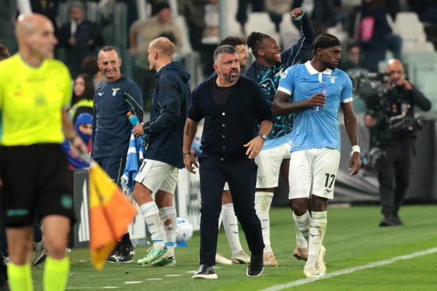 2026-10-18 Juventus FC v SS Lazio - Serie A 2026 27 TURIN, ITALY - OCTOBER 18: Coach Gennaro Gattuso of SS Lazio, Nuno Tavares of SS Lazio during the Serie A 2026 27 match between Juventus FC and SS Lazio at Allianz Stadium on October 18, 2026 in Turin, Italy. (Photo by Nderim Kaceli BSR Agency) Turin Italy Content not available for redistribution in The Netherlands directly or indirectly through any third parties. Copyright: xBSRxAgencyx