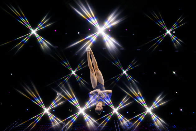 261019 Editor’s note: An on-camera star filter was used to create this photo. Maya Stahl of Sweden competes in the women’s balance beam qualifying round on the third day of the 2026 Artistic Gymnastics World Championships on October 19, 2026 in Rotterdam. Photo by Joel Marklund, BILDBYRÅN, code JM JM0860. women’s balance beam, artistic gymnastics, gymnastics, World Championships, women’s artistic gymnastics, Sweden  Copyright: JOELxMARKLUND BB261019JM024
