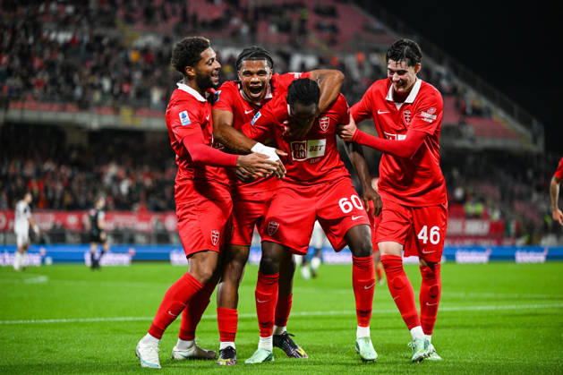 Eddy Kouadio of AC Monza celebrating after a goal during the Serie A soccer match between AC Monza and Cagliari Calcio the Brianteo Stadium in Monza, north Italy - October 19, 2026. - Soccer.  Copyright: xTizianoxBallabio LaPressex