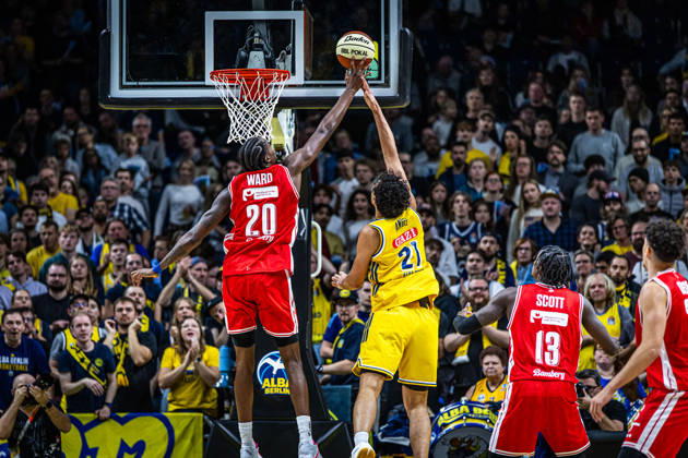 Basketball Berlin, October 19, 2026; 2026–2027 Season; Netto BBL Cup Round of 16; Alba Berlin; BMA365; Bamberg Baskets; Hason Ward; Bamberg, No. 20; Block; Brandon Angel; Alba Berlin, No. 21